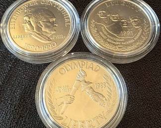 1988 S Seoul Olympiad, 1990 Eisenhower Centennial 1991 Mount Rushmore Golden Ann. Silver Dollars