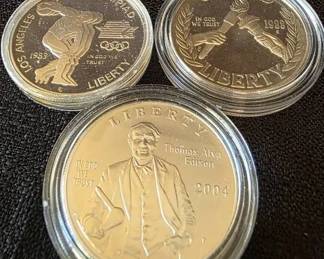 1983S US Olympic,1988 S Seoul Olympiad  2004P Edison Commemorative Silver Dollars