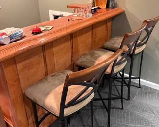 Oak Bar & 3 Stools