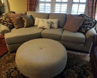 Smith Brothers Two-Piece Oversized Corner Sectional Sofa and Large Round Ottoman
