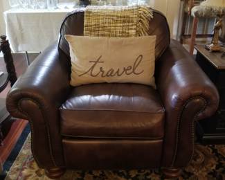 Thomasville Brown Leather Chair with Brass Nailhead Trim