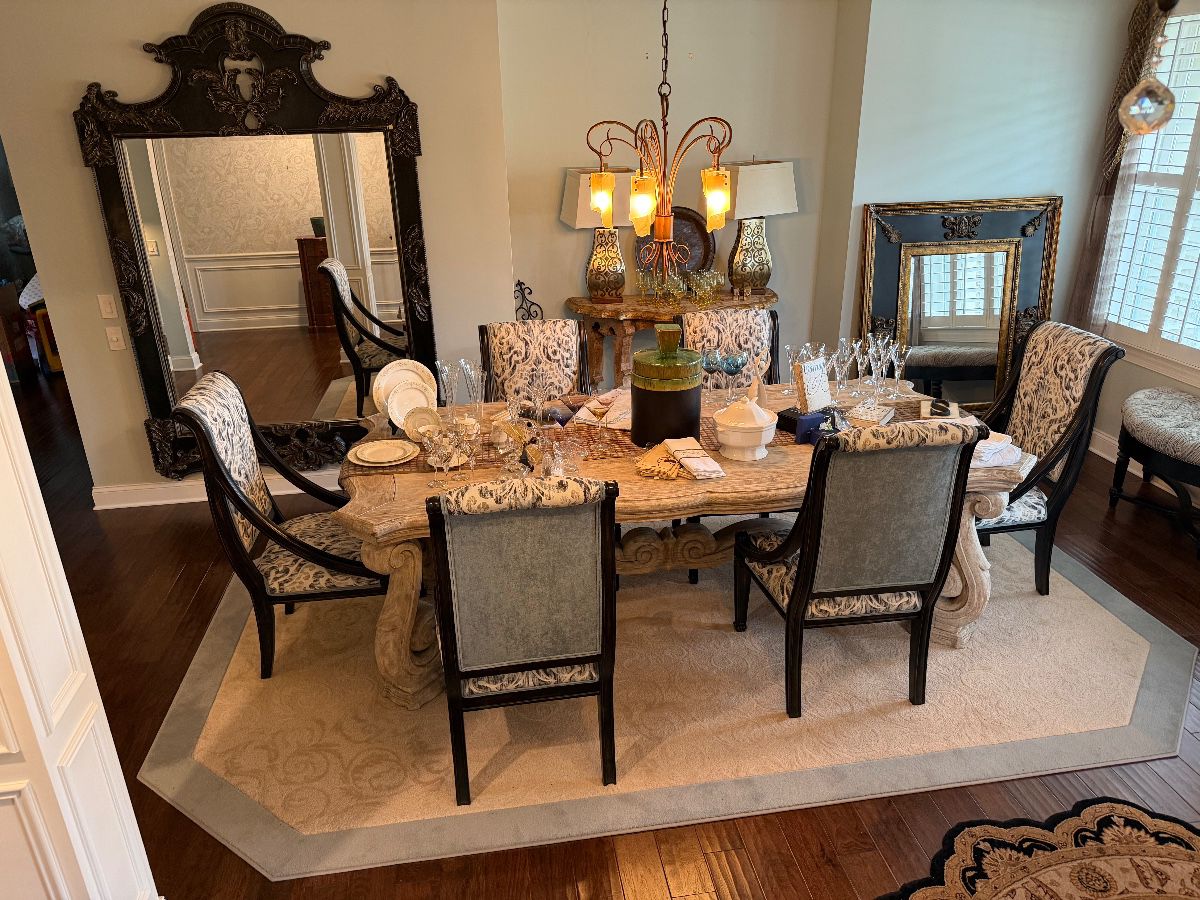 Dining table with 6 chairs.