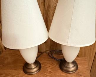 Vintage Brass and Frosted Glass Table Lamps (Pair) - MCM Hollywood Regency Style