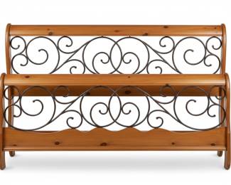 King Size Wrought Iron and Cherry Sleigh Bed Frame
