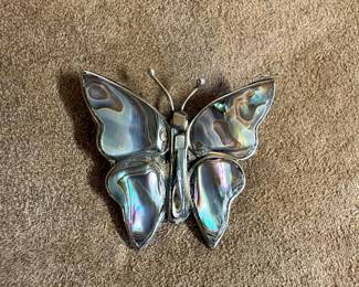 Silver and Abalone Butterfly Brooch, possibly Mexican