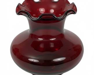 Vintage Anchor Hocking Royal Ruby Red Glass Ruffled Vase