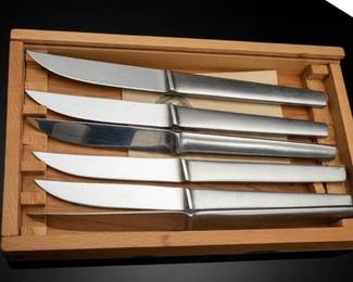 Vintage Arthur Salm Stainless Steel Steak Knives Set with Wooden Block