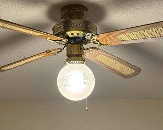 Vintage Brass Ceiling Fan with Frosted Etched Glass Globe Light