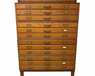 Antique Oak 12-Drawer Flat File Cabinet