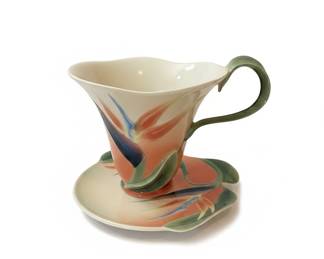 Franz Porcelain Bird of Paradise Teacup and Saucer Set