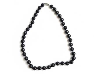 Black Onyx Bead Necklace with Filigree Clasp