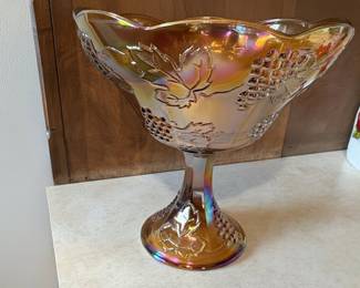 Indiana Glass Harvest Grape Carnival Glass Compote Dish