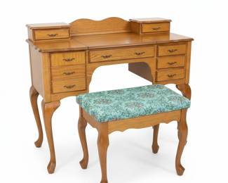 Vintage Oak Vanity Table with Stool