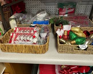 Assorted Vintage Red and Gold Christmas Ornaments and Village Houses second image