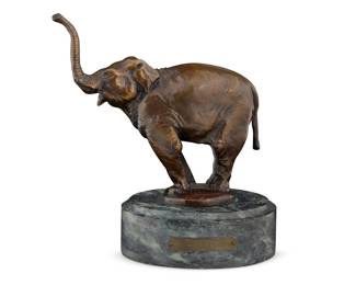 447 C. Charles (Active 20th century) Elephant Patinated bronze on marble plinth Signed in the casting: C Charles Bronze: 5.25" H x 6.125" W x 2.75" D; Overall: 7" H x 6.875" W x 4.5" D Estimate: $200 - $400