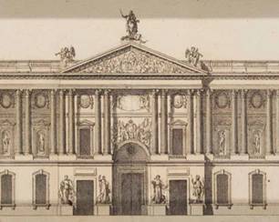 451 Antique engraving of the Louvre colonnade Engraving on paper From the edition of unknown size and date Appears unsigned Sight: 4" H x 16.5" W Estimate: $100 - $200