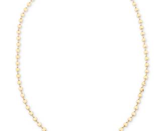 88 A 14K Gold Chain Necklace Featuring high-polished heart links  Length: 31 in. 43.0 grams gross Estimate: $2,000 - $3,000