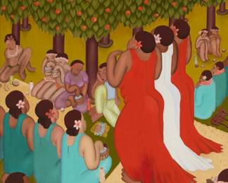 183 Frank Marvin Blasingame (1903-1967) "Hawaiian Hula Ceremony" Oil on canvas Signed lower right: -Blasingame-; titled by repute 72" H x 48" W Estimate: $2,000 - $3,000
