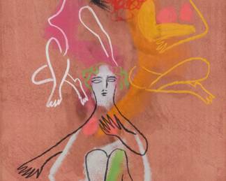 440 William Gropper (1897-1977) "Beach Sirens," 1969 Pastel on paper Signed lower right: Gropper; titled and dated in ink on gallery and exhibition labels affixed to the frame's backing board; titled and dated again, in ink, in another hand, on the frame's backing board 16" H x 13.5" W Estimate: $500 - $700