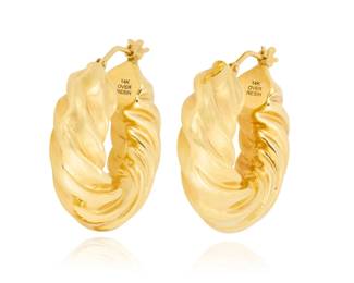 85 A Pair of 14K Gold Hoop Earrings Of a twisted hoop design, stamped 14k over resin 2 pieces  Measures: 1 in. 5.7 grams gross Estimate: $300 - $500