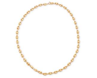 68 An 18K Gold Chain Of a mariner link design  Length: 24 1/4 in. 43.1 grams gross Estimate: $3,000 - $5,000