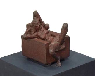 300 Robert Graham (1938-2008) "Eliza," 1996 Patinated bronze on rotating composite base on wood plinth Number 36 from the edition of unknown size Initialed, titled, and dated in the casting: 8/96 / RG; with impressed edition; the composite base signed: R Graham Bronze: 3.5" H x 3.125" W x 3.375" D; Composite: 2" H x 5" W x 5" D; Overall: 8.125" H x 7.25" W x 7.25" D Estimate: $1,000 - $1,500