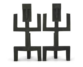 221 Samuel Marx (1885-1964) A pair of wrought-iron figural andirons, circa 1940 Each unmarked 2 pieces Each: 17.875" H x 8.75" W x 7" D Estimate: $4,000 - $6,000