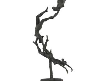 301 Gerald Fellman (active 20th century) Acrobats Patinated bronze on rotating wood plinth Signed in the casting: G. Fellman Bronze: 26.25" H x 8" W x 10" D; Overall: 29.25" H Estimate: $300 - $500