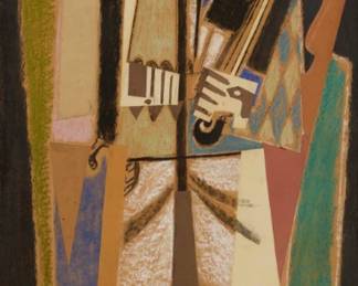 237 Ernst Van Leyden (1892-1969) Commedia dell'arte figure Pastel, charcoal, and paper collage on board Signed faintly lower left: Ernst van Leyden Sight: 95.25" H x 31" W Estimate: $3,000 - $5,000