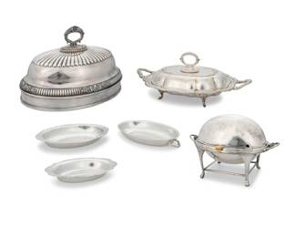 288 A Tiffany & Co. sterling silver dish and compote Mid-20th century Each with factory marks and: STERLING; dish further impressed: 23378 / M [directorship of Louis deBebian Moore (1947-1956)]; compote further impressed: 21848 / L [directorship of William T. Lusk (1956-1965)] Comprising a leaf-form footed dish and a pedestal compote 2 pieces Dish: 2" H x 11.25" W x 6.125" D; Compote: 3.125" H x 6.25" Dia. Total weight: 19.9 oz. troy approximately Estimate: $600 - $800