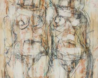 356 Harold Frank (1917-1995) Two abstract women Acrylic, charcoal, and mixed media on paper Signed in pencil lower left: H. Frank Sight: 13" H x 9" W Estimate: $300 - $500