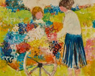354 Willering Epko (b. 1928) Figures with a flower cart Oil on canvas Signed lower left: Epko 39.5" H x 39.5" W Estimate: $400 - $600