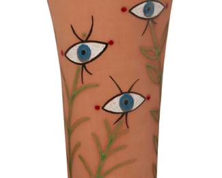 230 Jean Cocteau (1889-1963) "L'Indiscret," 1958 Terracotta vase with black and white ceramic crayon and polychrome enamels Edition: 18/35 Inscribed and numbered to underside: Edition originale de Jean Cocteau / Atelier Madeline-Jolly 10" H x 6" Dia. Estimate: $3,000 - $5,000