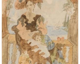 178 Conger Metcalf (1914-1998) Woman and boy seated near the seaside Watercolor and pencil on paper Signed in pencil lower right: Metcalf Image/Sheet: 12" H x 9" W Estimate: $300 - $500