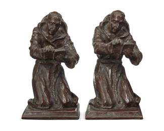 387 Louis McClellan Potter (1873-1912) Pair of Praying Monk bookends, 1911 Patinated bronze Each signed and dated in the casting: Louis Potter ©; with foundry mark: Roman Bronze Works N.Y. 2 pieces Each: 9.5" H x 5.125" W x 6" D Estimate: $800 - $1,200