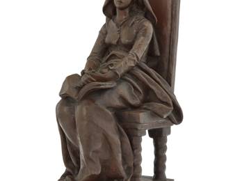 383 A French patinated bronze figure of a woman "Béatitude," 19th century Titled and marked in the casting: Thiébaut Frères fondeurs / Paris. sculp 19.75" H x 11" W x 11" D Estimate: $1,200 - $1,800
