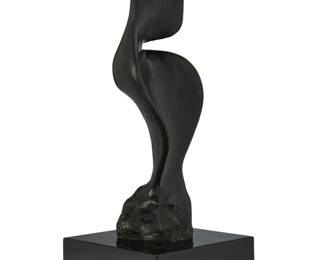 294 Erwin Binder (1934-1993) "Lady of the Wind," 1977 Patinated bronze on rotating wood plinth Signed and dated in the casting: Binder / 77 Bronze: 12.5" H x 4.625" W x 3.625" D; Overall: 14.875" H x 6" W x 6" D Estimate: $400 - $600