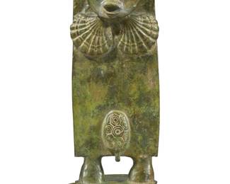 291 Max Ernst (1891-1976) "Janus," conceived 1974 Verdigris patinated bronze Edition: 0/18 (there were 20 cast, plus 8 artist's proofs and several test proofs) Signed and numbered in the casting: max ernst; with impressed foundry mark in a diamond cartouche: A. VALSUANI CIRE PERDUE 17.5" H x 8.625" W x 8.75" D Estimate: $30,000 - $50,000