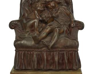 396 Aristide Croisy (1840-1899) "Le Nid" Patinated bronze on marble plinth Signed in the casting: A. Croisy; incised title to plinth Bronze: 6.125" H x 5.875" W x 6.25" D; Overall: 6.75" H Estimate: $300 - $500