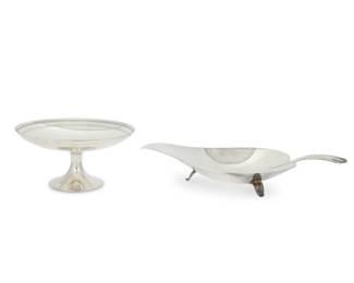 289 A set of twelve Hayes & McFarland sterling silver 'Harewood' dinner plates 20th century Each impressed: HM [in a lozenge] / 925 / STERLING / 1000 / 200 / HAREWOOD Each circular plate with overlapping leaftip-cast rim and ribbon-tied garland border, each with central monogram Each: 11.5" Dia. Total weight: 260.2 oz. troy approximately Estimate: $7,000 - $9,000