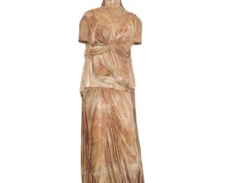 342 A life size Continental terracotta figure of Athena 19th/20th century Raised on a painted wood plinth Figure: 63" H x 19" W x 13" D; Plinth: 7.875" H x 21.625" W x 14.625" D Estimate: $1,500 - $2,000
