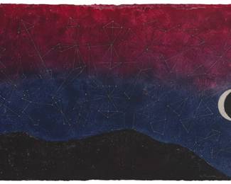 254 Rufino Tamayo (1899-1991) "Galaxia," 1977 Mixografía in colors on wove paper Edition: XIII/XXV (one of XXV deluxe impressions, aside from the 100 impressions numbered in Arabic numerals plus a small number of assorted proofs) Signed and numbered in white pencil along the lower edge: Rufino Tamayo; Taller de Grafíca Mexicana, Mexico City, prntr. Image/Sheet: 19.75" H x 47.625" W (irreg.) Estimate: $10,000 - $15,000