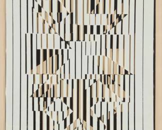 219 Victor Vasarely (1906-1997) "Yvalla II," 1965 Screenprint in black and white in two layers on paper and on rhodoid Edition: 60/120 (there were also 30 artist's proofs) Signed and numbered in pencil in the lower margin of the paper: Vasarely Image: 10.5" H x 8.25" W; Sight: 11.5" H x 9.25" W Estimate: $300 - $500