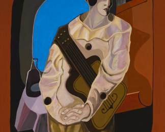 442 After Juan Gris (1887-1927) Copy of "Le Pierrot à la Guitare" Reproduction in oil on canvas Bears signature and date lower left: Juan Gris '25 60" H x 48" W Estimate: $50 - $75