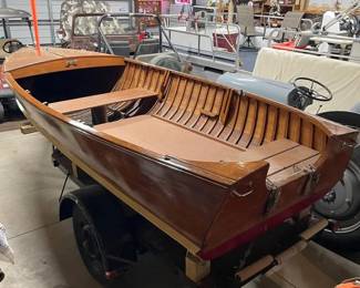. . . RARE Sorg cedar-strip boat with trailer