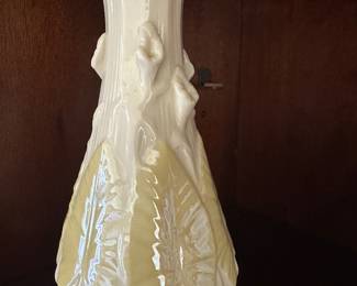 Vintage Belleek Irish Porcelain Vase Yellow w/ Translucent Calla Lily 10"