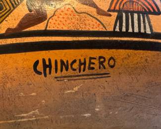 Decorative Wooden Peruvian Bowl from Chinchero Signed Antonio Abad Guispe