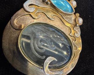 Sterling Silver with Glass Wave Motif Brooch