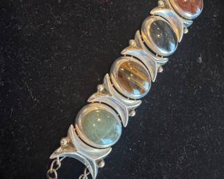 Sterling Silver & Oval Gemstone Link Bracelet