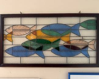 Framed MCM Stained Glass Fish Panel